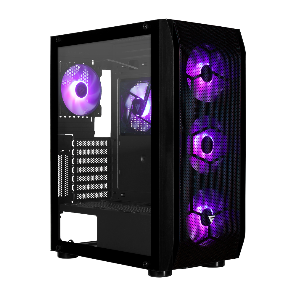 GABINETE GAME FACTOR CSG400 MID TOWER 2 USB 32 1x USB C ATX-E 5 VEN ARGB CRISTAL TEMP NEGRO CSG400 - VORAGO